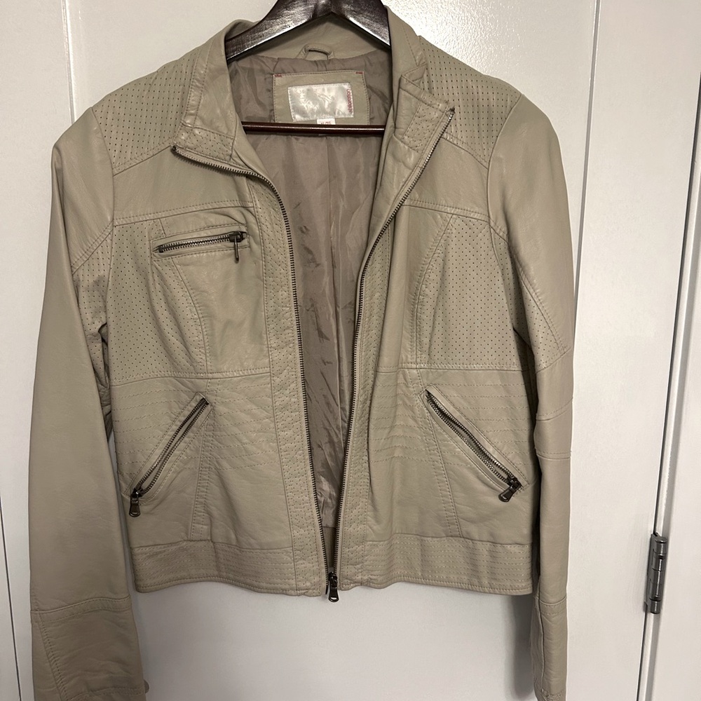 Women's Beige Faux Leather Jacket